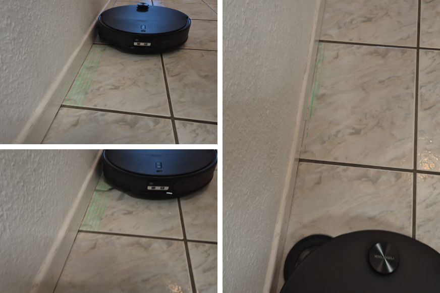 Roborock Qrevo Edge 2 wischt präzise entlang einer Zimmerleiste und kommt extrem nah an die Leiste ran